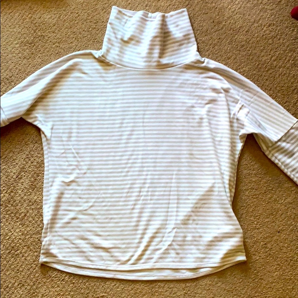 Oiselle Big Stripe Mock Neck - White - Size M